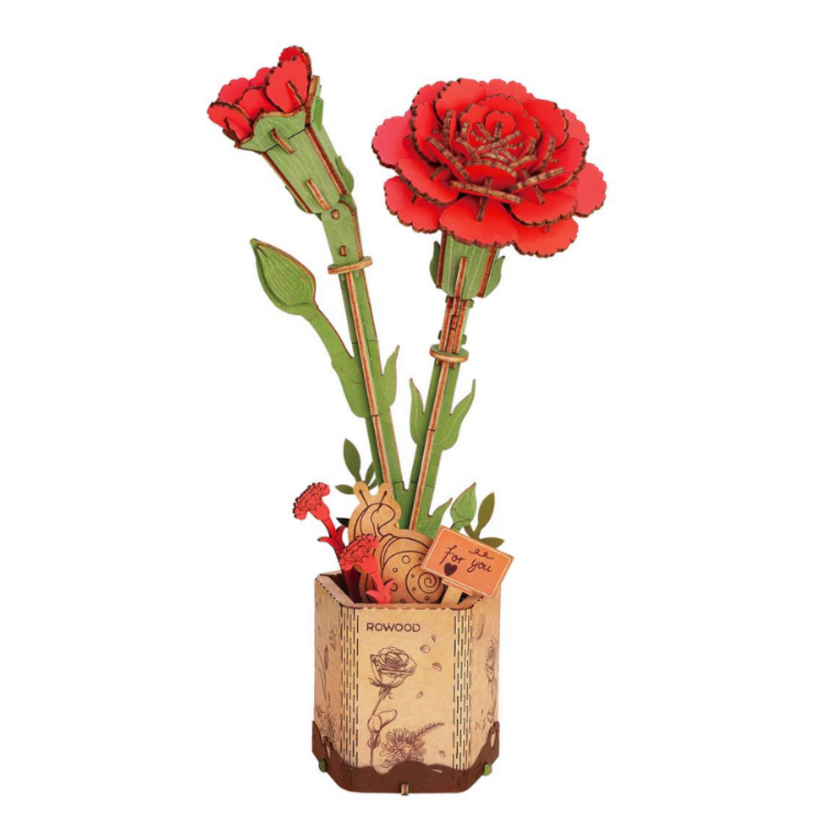Wooden Bloom Craft Red Carnation