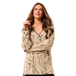 Tribal Fuzzy Animal Print Long-Sleeve V-Neck Sweater