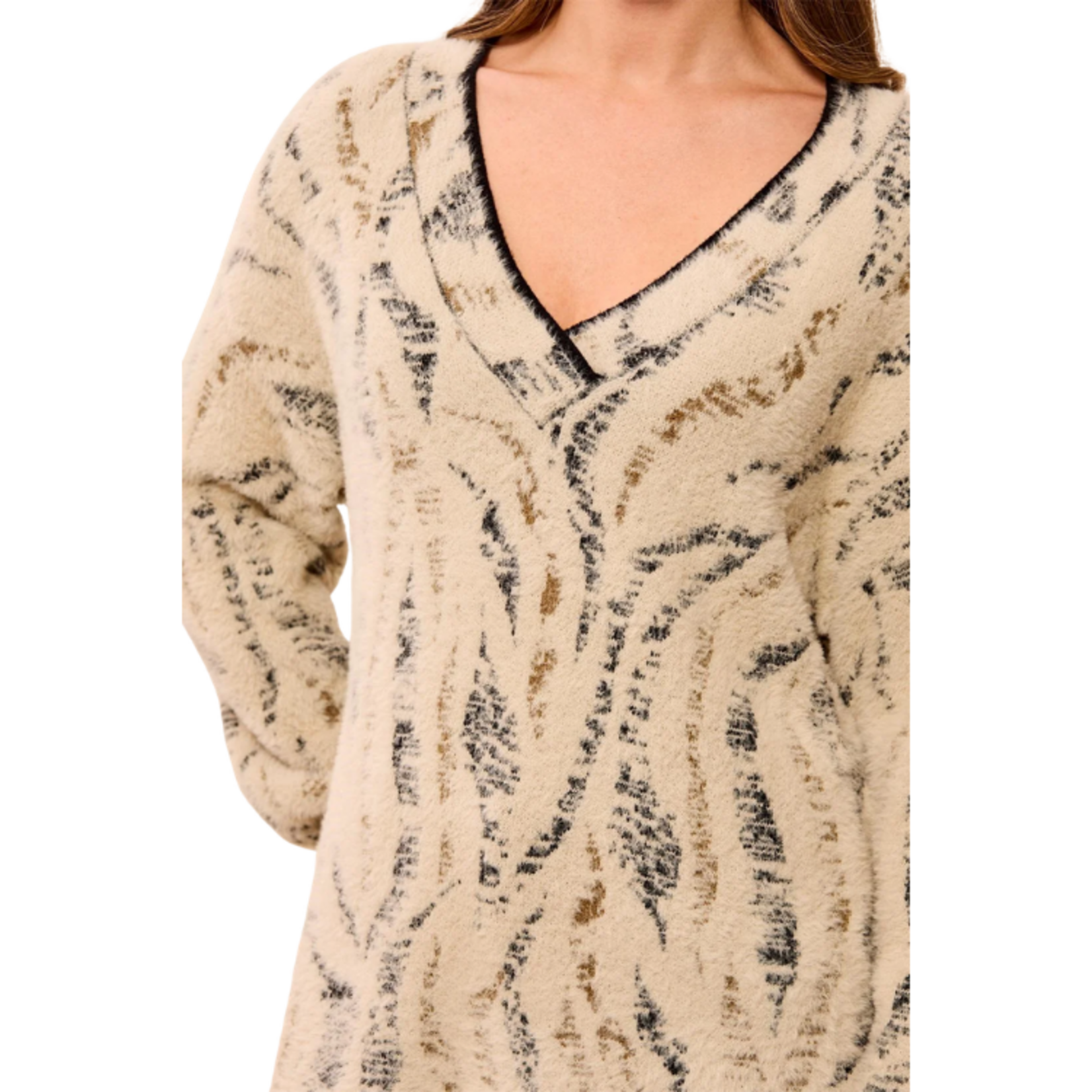 Tribal Tribal - Fuzzy Animal Print Long-Sleeve V-Neck Sweater