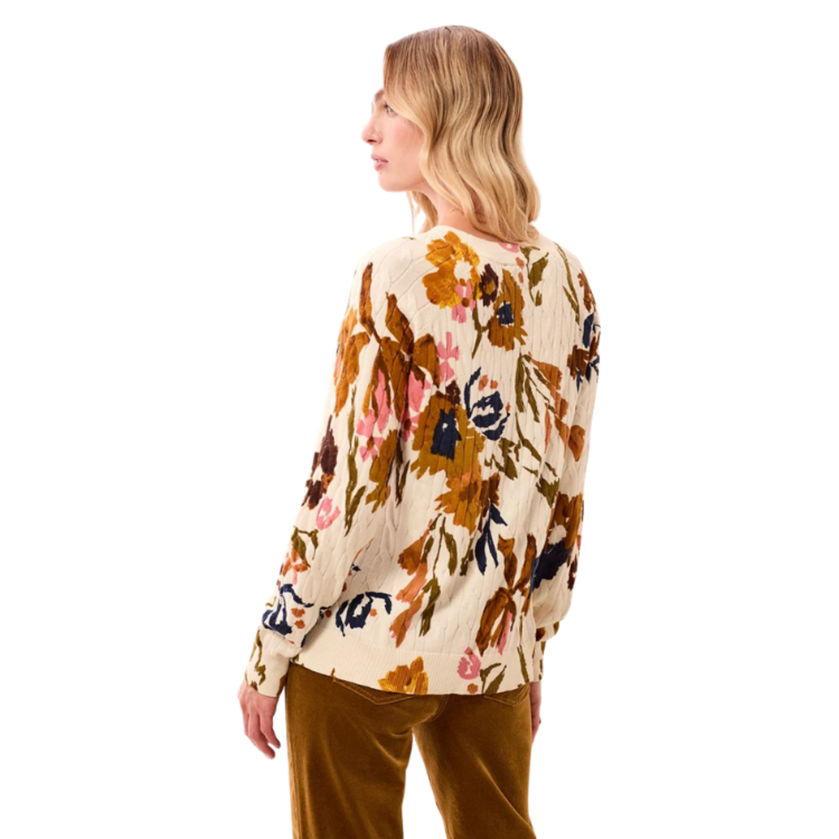 Tribal Tribal - Printed Cable Cotton Crew Neck Sweater