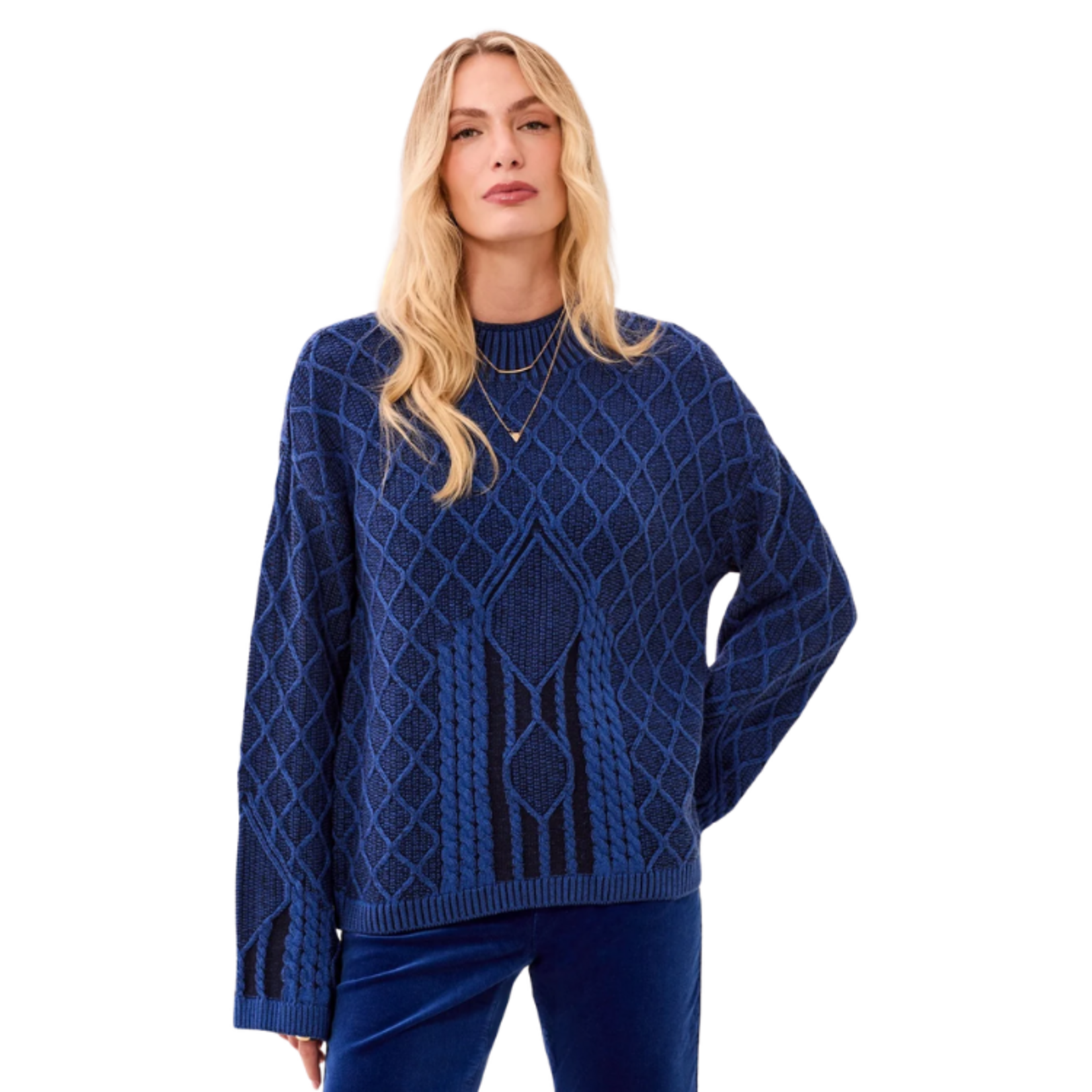 Tribal Tribal - Mixed Cable Knit Long Sleeve Mock Neck Sweater
