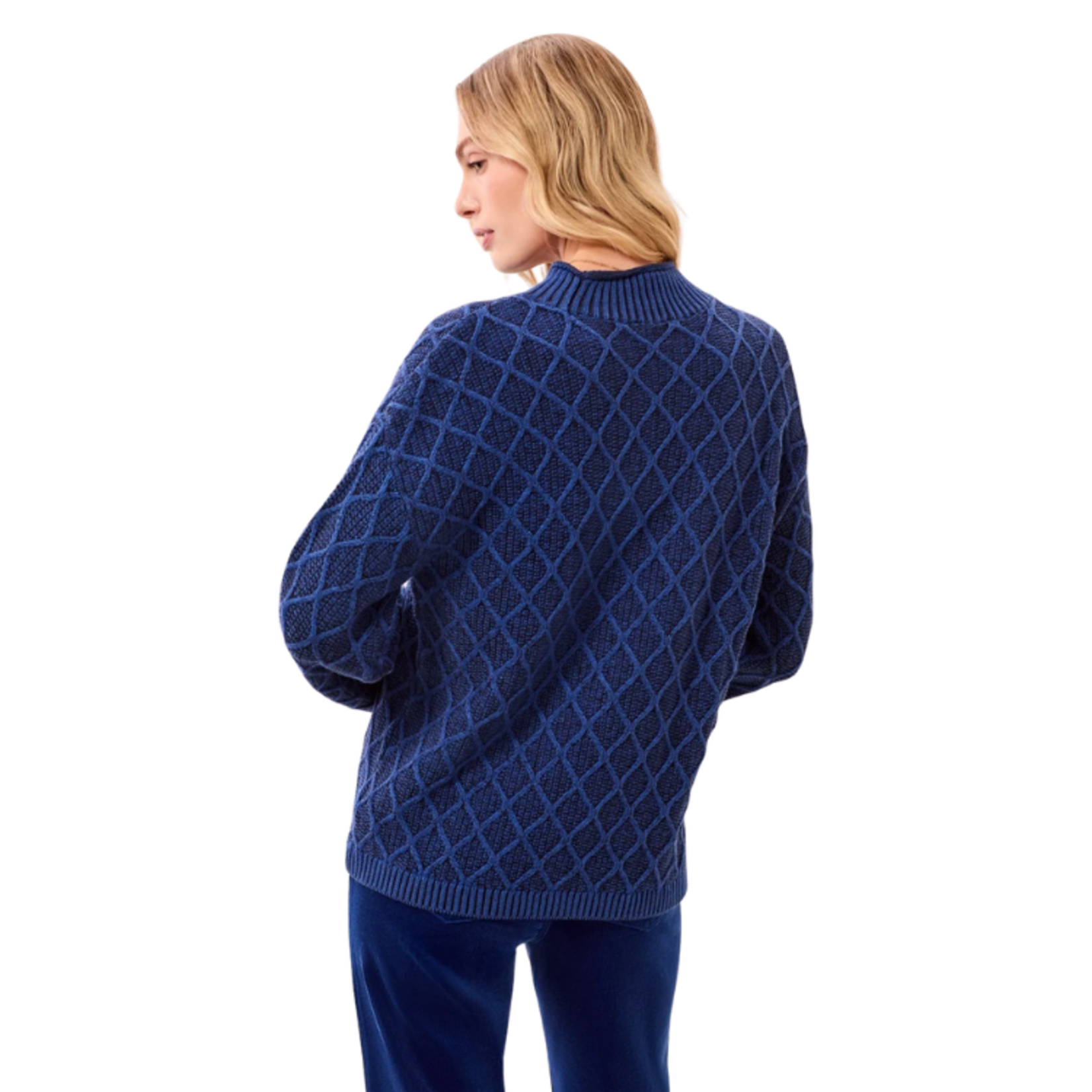 Tribal Tribal - Mixed Cable Knit Long Sleeve Mock Neck Sweater