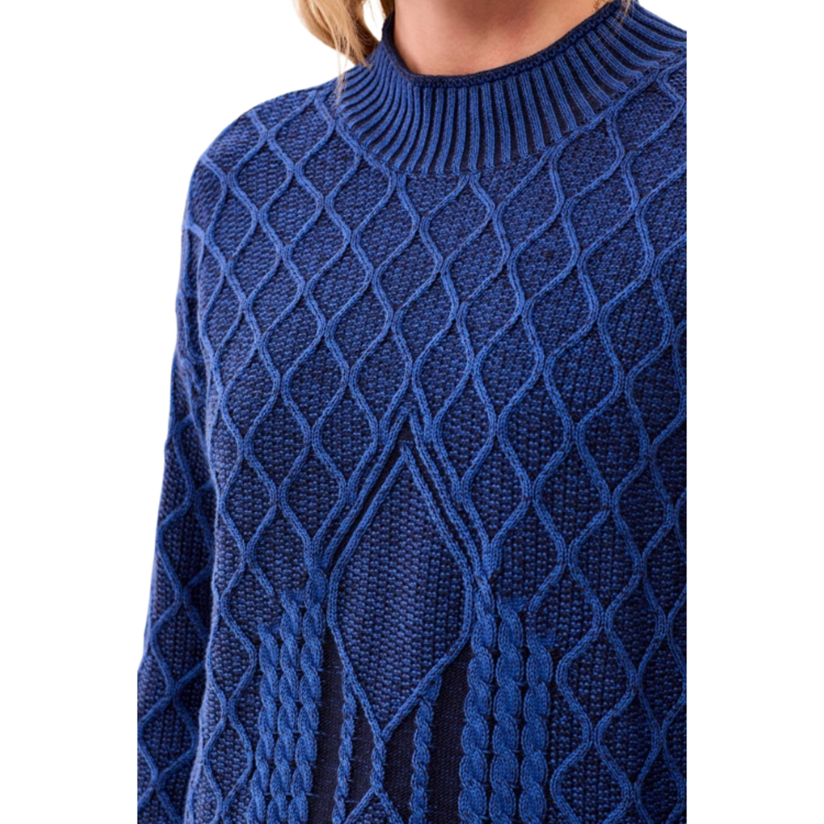 Tribal Tribal - Mixed Cable Knit Long Sleeve Mock Neck Sweater