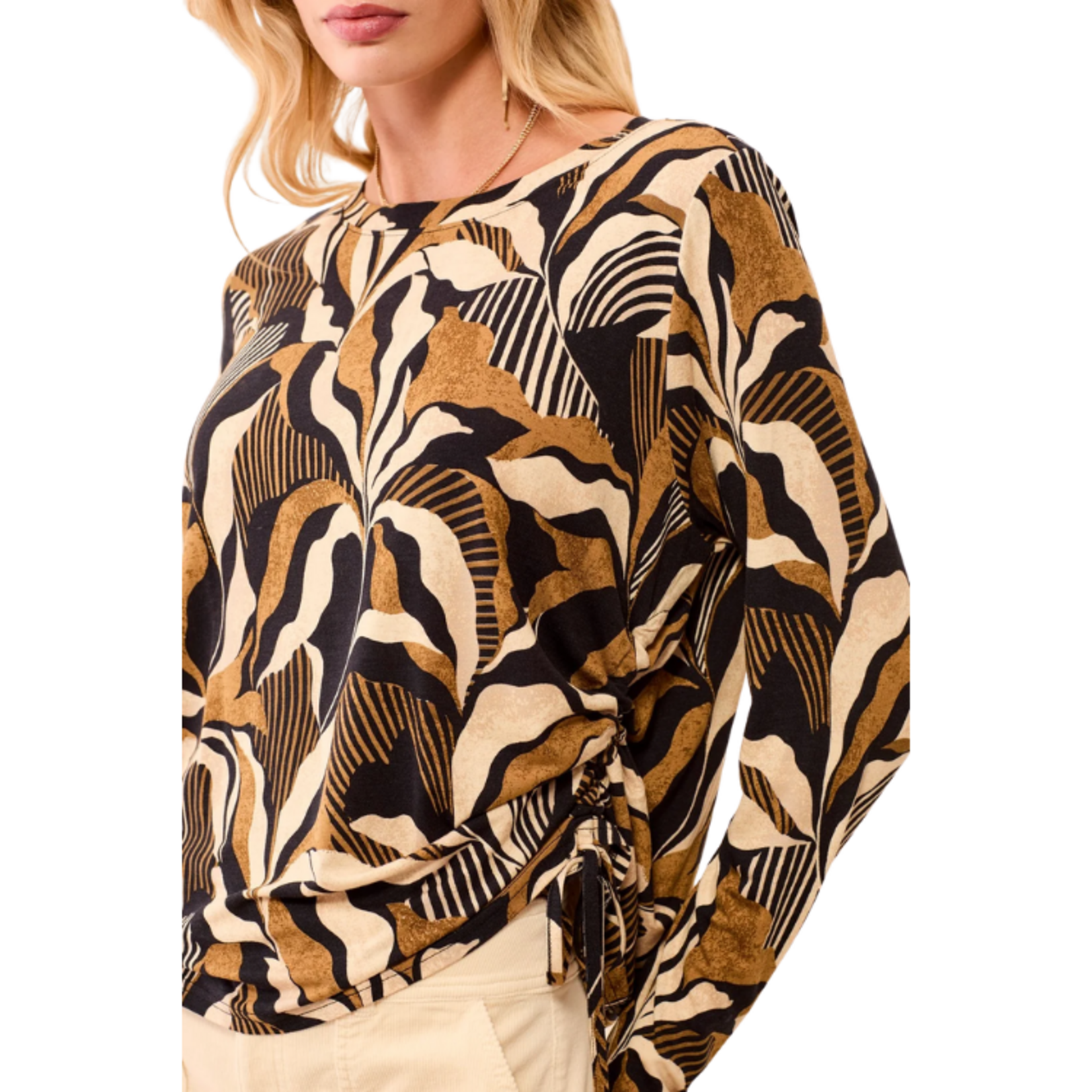 Tribal Tribal - Long Sleeved Round Neck Knit Top w/ Gathers