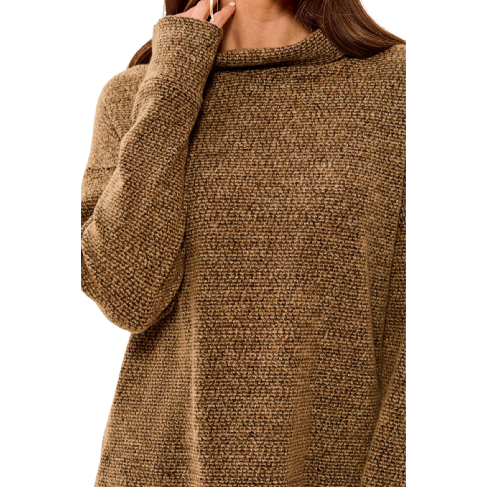 Tribal Tribal - Brushed Knit Funnel-Neck Drop Shoulder Top