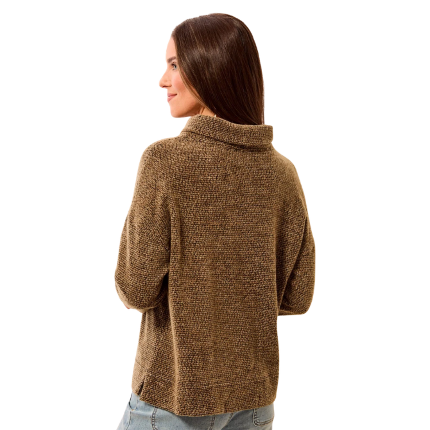 Tribal Tribal - Brushed Knit Funnel-Neck Drop Shoulder Top
