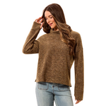 Tribal Brushed Knit Funnel-Neck Drop Shoulder Top
