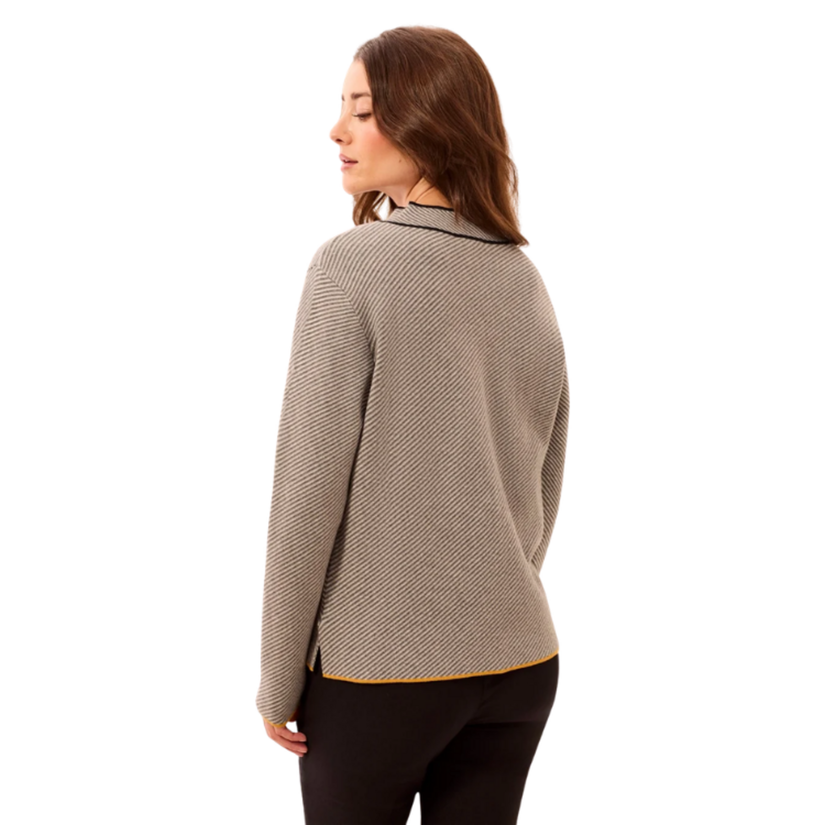 Tribal Tribal - Textured Diagonal Stripe Split Neck Sweater