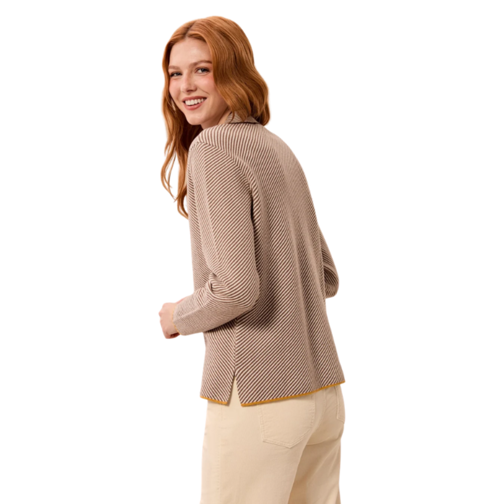 Tribal Tribal - Textured Diagonal Stripe Split Neck Sweater