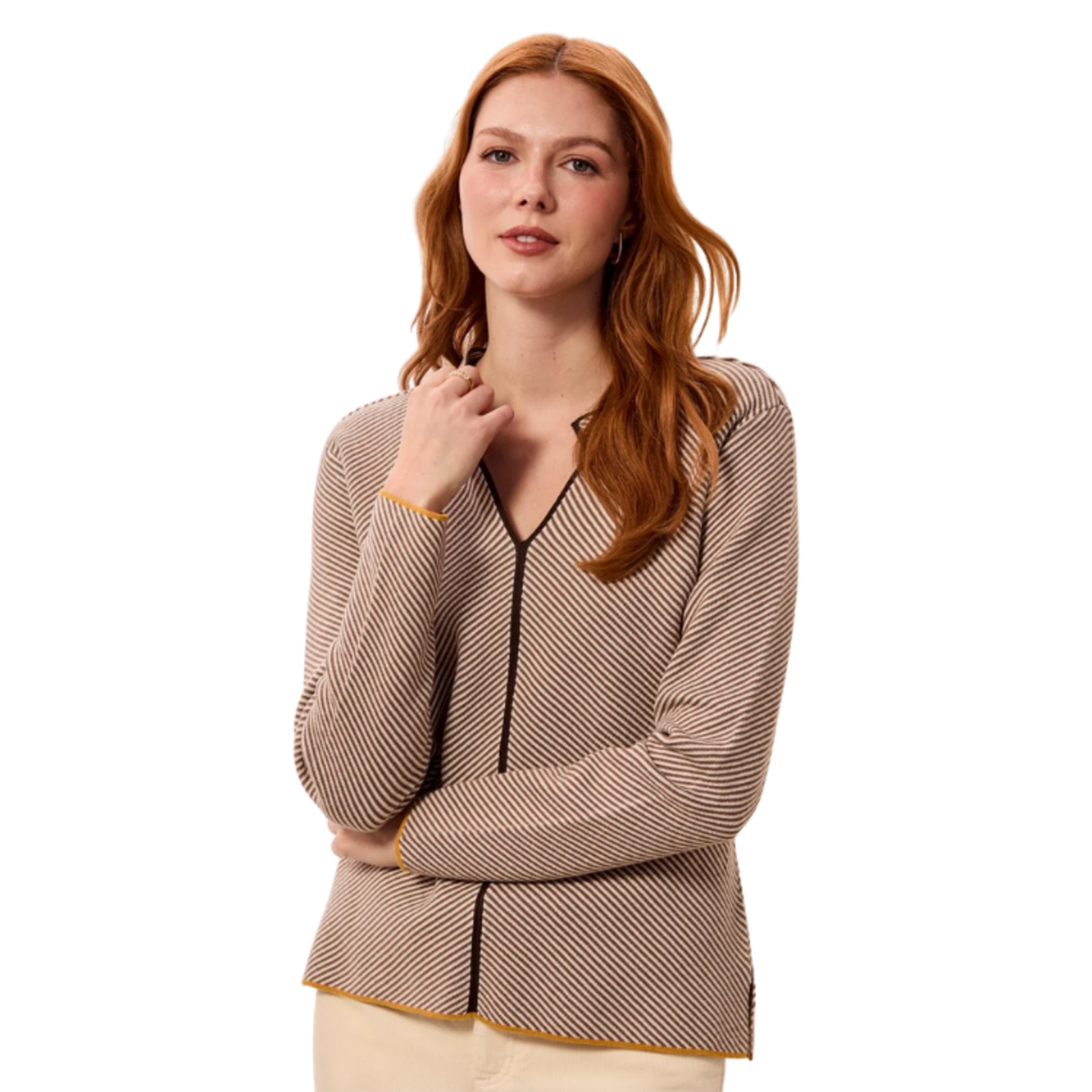 Tribal Tribal - Textured Diagonal Stripe Split Neck Sweater
