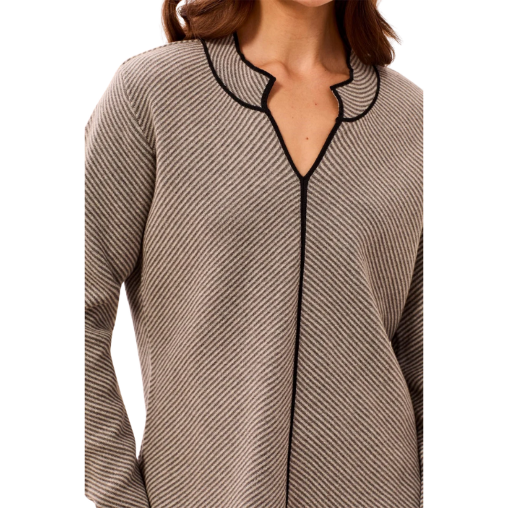 Tribal Tribal - Textured Diagonal Stripe Split Neck Sweater