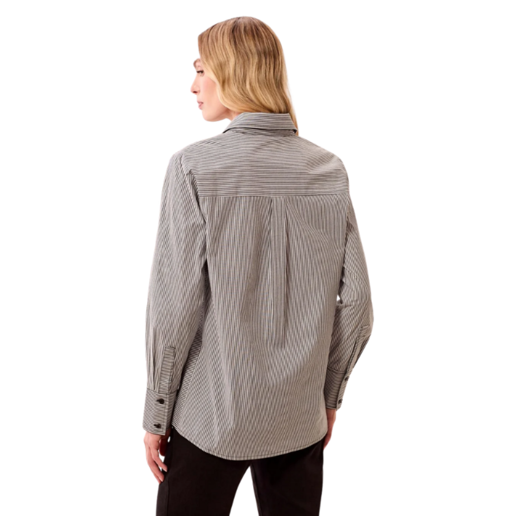 Tribal Tribal - Striped Stretch Poplin Long Sleeve Button Front Shirt