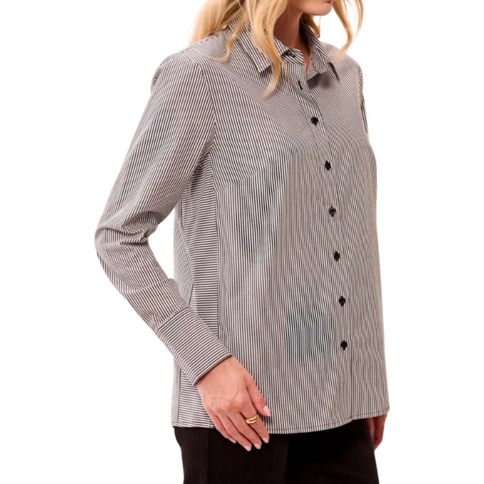 Tribal Tribal - Striped Stretch Poplin Long Sleeve Button Front Shirt