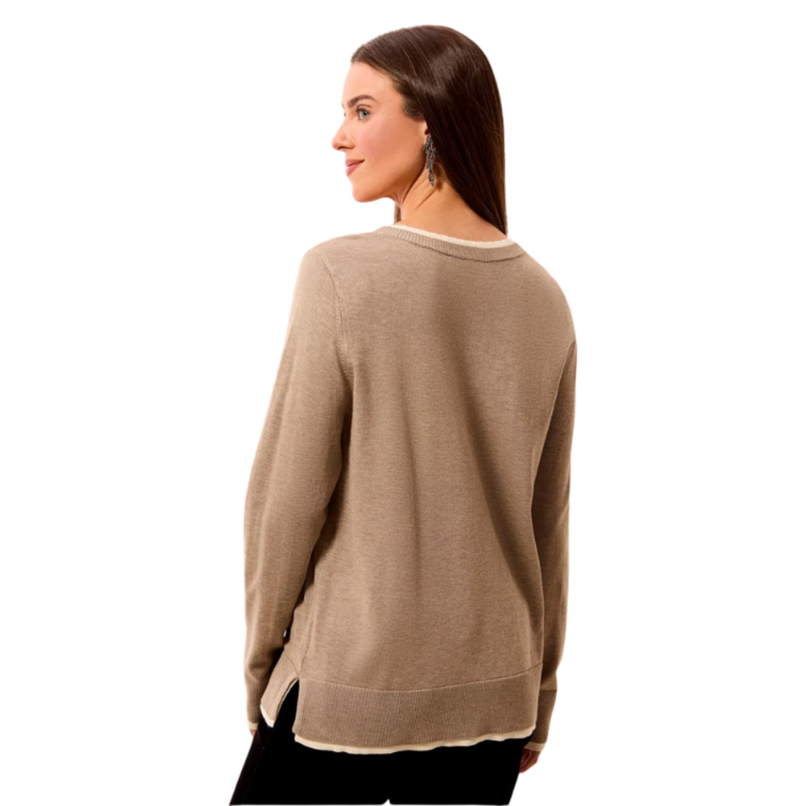 Tribal Tribal - Soft Viscose Long Sleeve Contrast Trim V-Neck Sweater