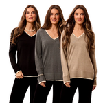 Tribal Soft Viscose Long Sleeve Contrast Trim V-Neck Sweater