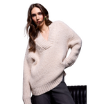 Tribal Blue Thread Oversized Chunky Ribbed Deep V-Neck Knit Sweater