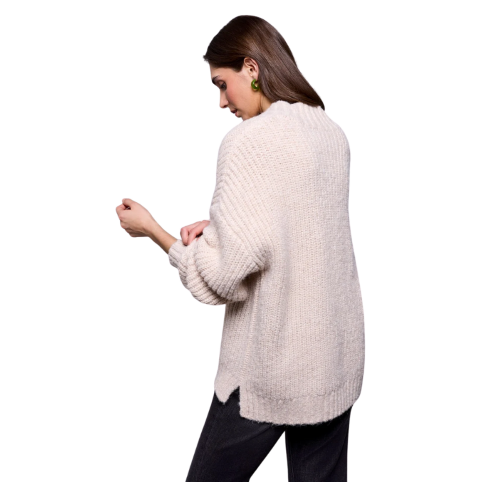Tribal Tribal - Blue Thread Oversized Chunky Ribbed Deep V-Neck Knit Sweater