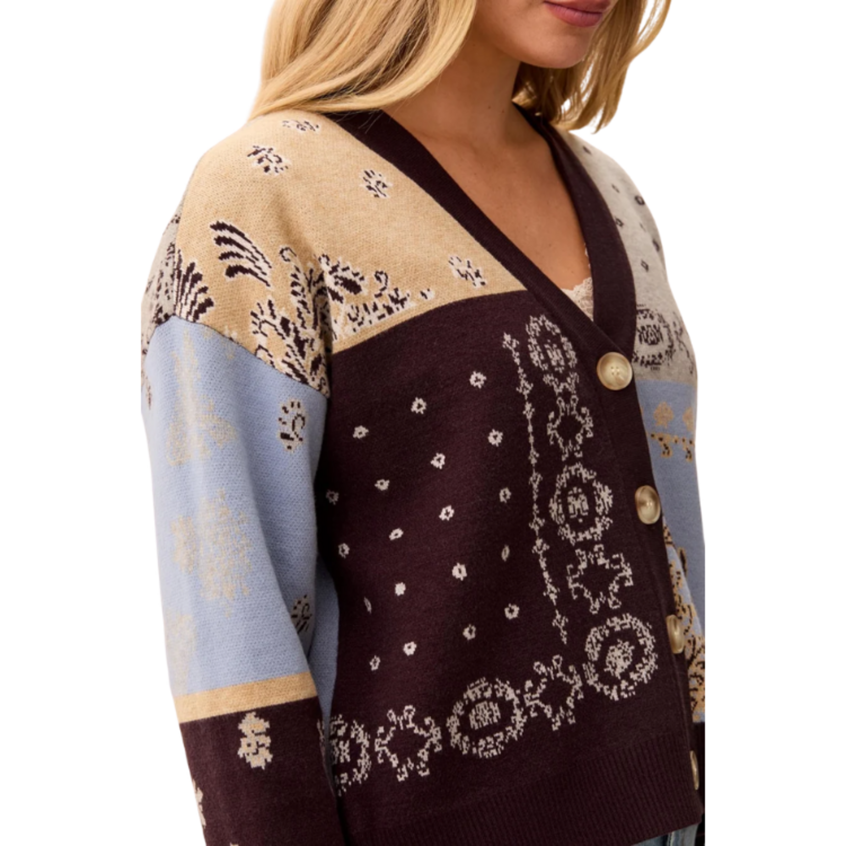 Tribal Tribal - Novelty Jacquard V-Neck Sweater