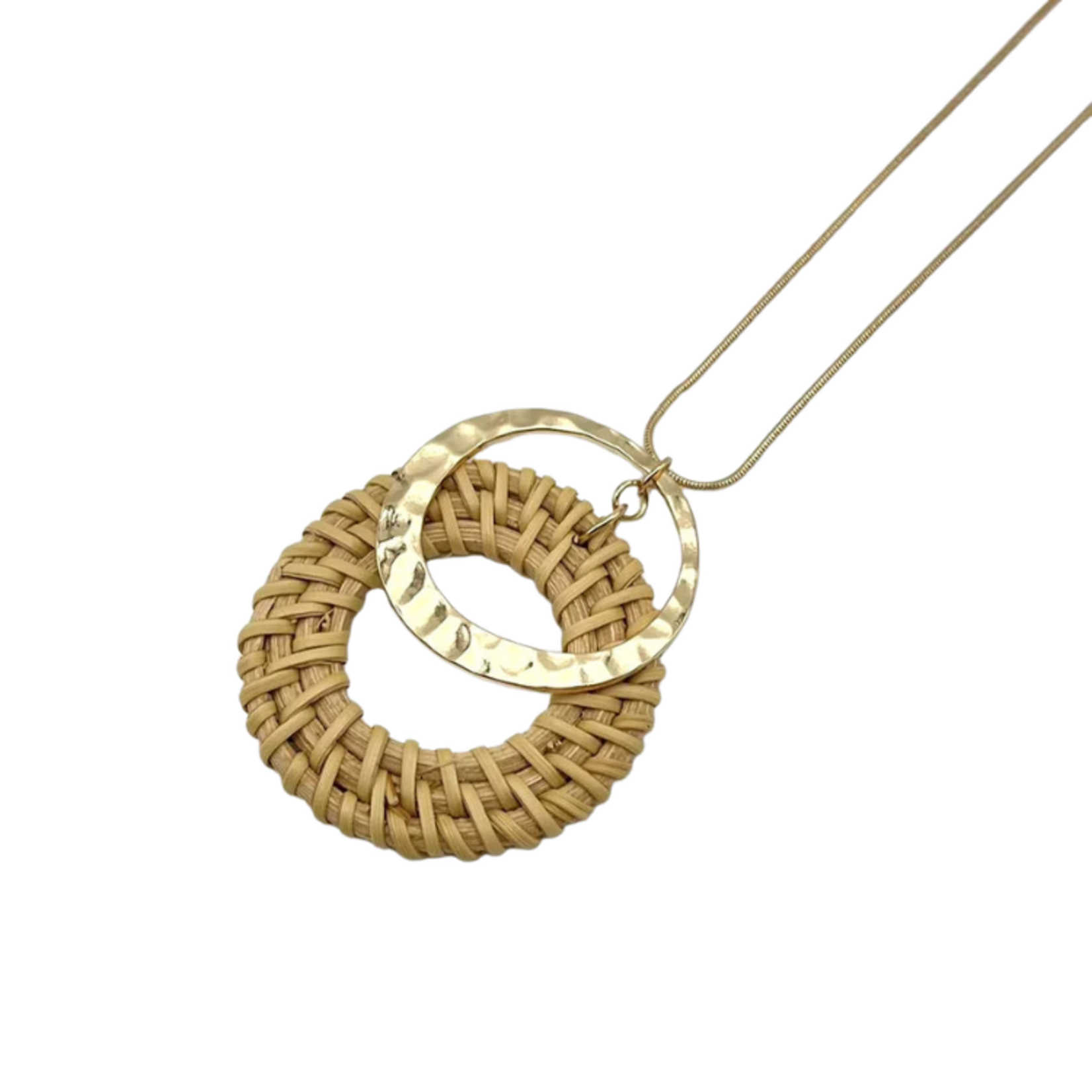 Caracol Caracol - Rafia And Hammered Metal Pendant On Chain Tan