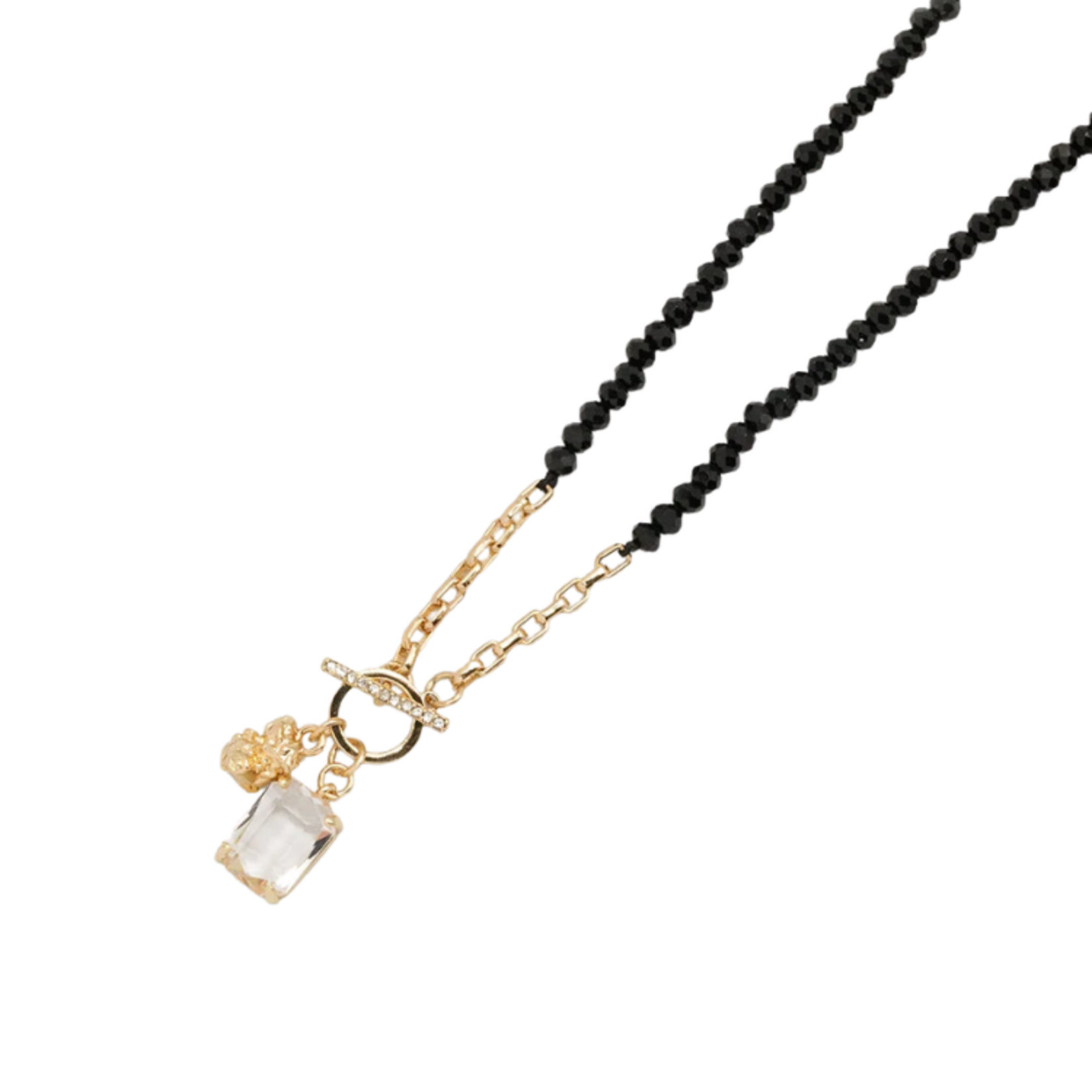 Caracol Caracol - Glass Beads Necklace With Crystal Piece And Cross Clasp Black/Silver