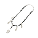 Caracol Short Oval Stones Necklace With Charms And Smoky Stone Silver