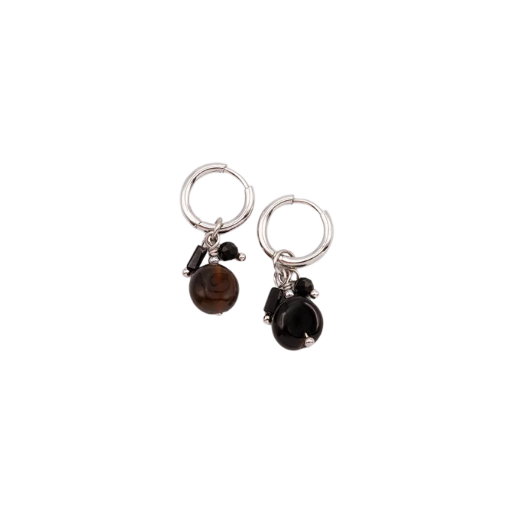 Caracol Caracol - Hoops With Metal Beads, Pearl And Stone Black/Silver