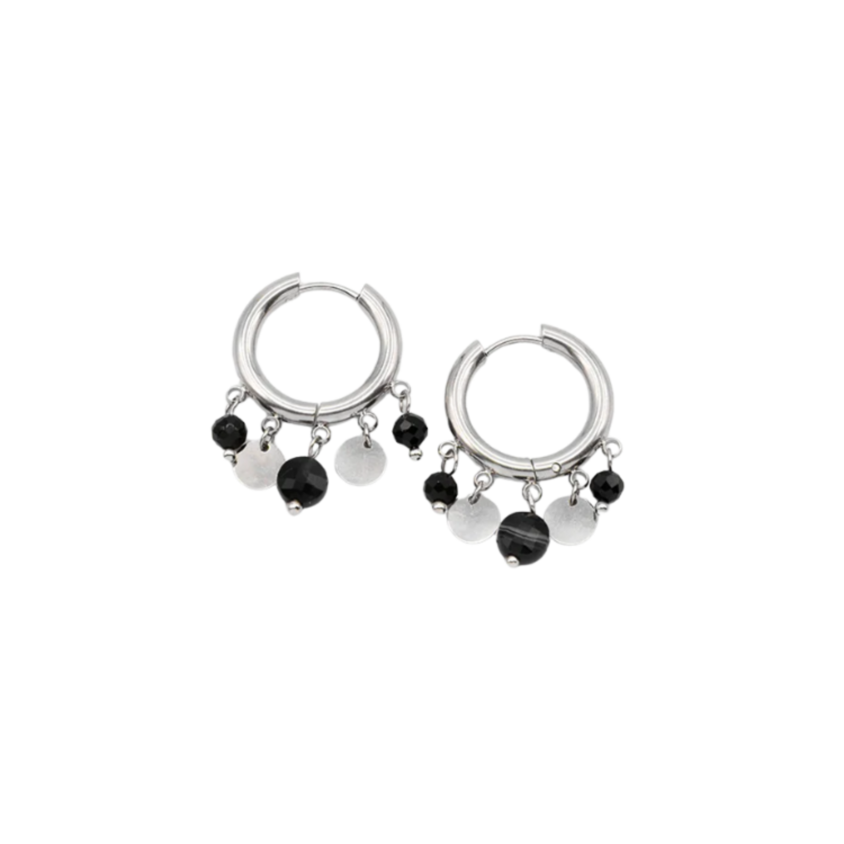 Caracol Caracol - Hoops With Metal Discs And Glass Beads Silver