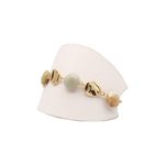 Caracol Bracelet Alternating Natural Stones And Hammered Metal Parts With T-Bar Clasp Aqua/Gold