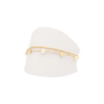 Caracol Two-Row Bracelet Imitation Pearls And Metal Beads With T-Bar Closure Gold