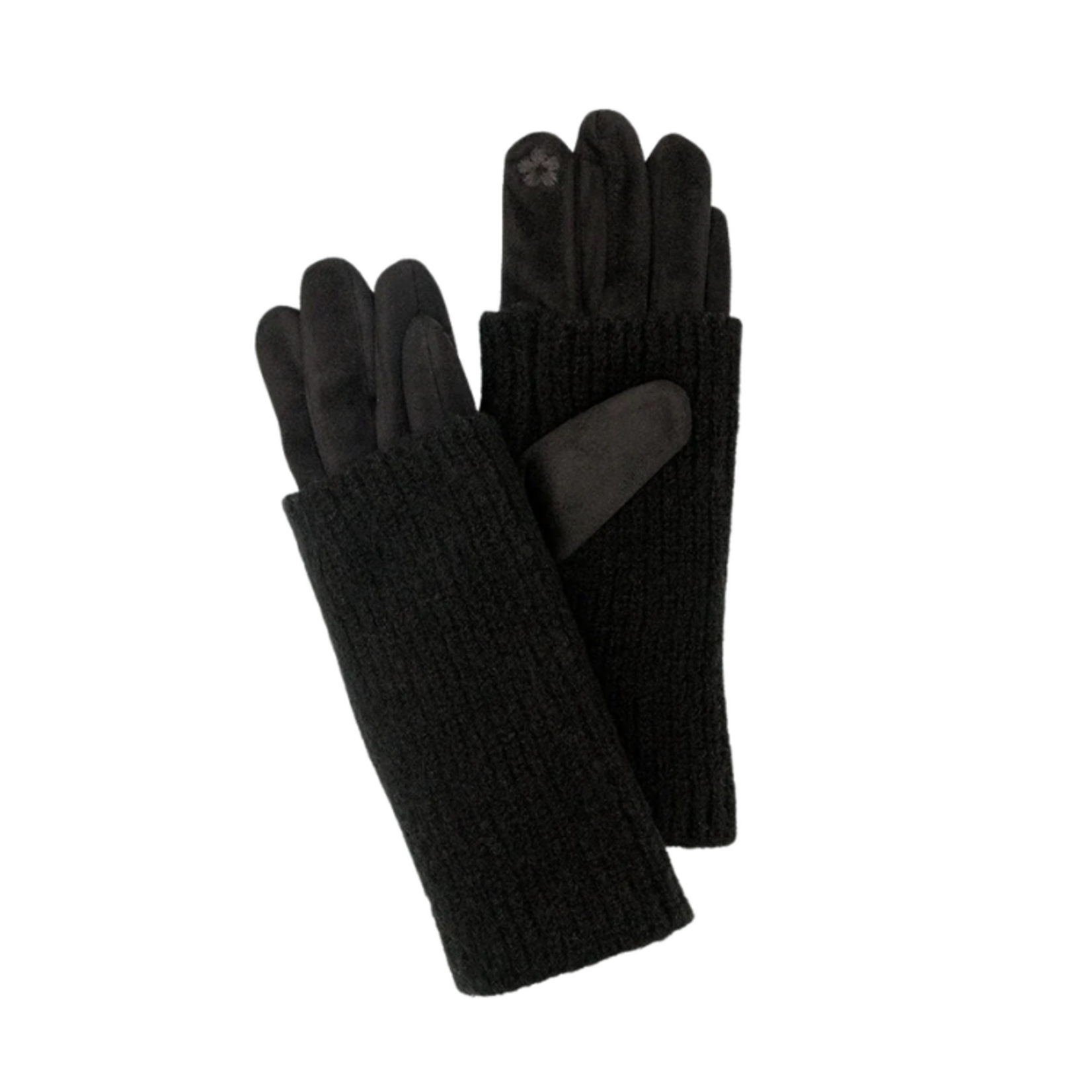 Caracol Caracol - Ribbed Wrist-Warmer Faux Suede Gloves Black