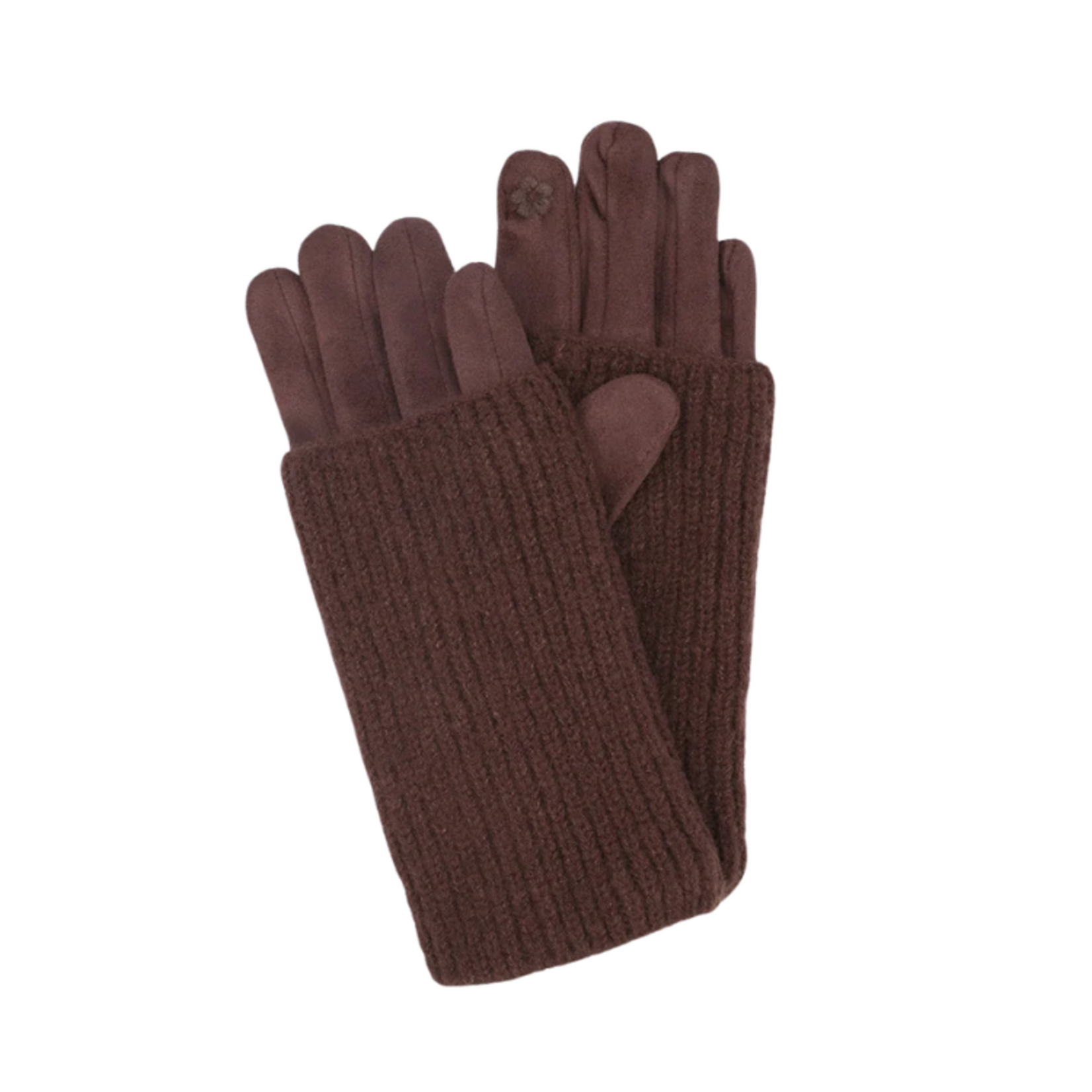 Caracol Caracol - Ribbed Wrist-Warmer Faux Suede Gloves Chocolate