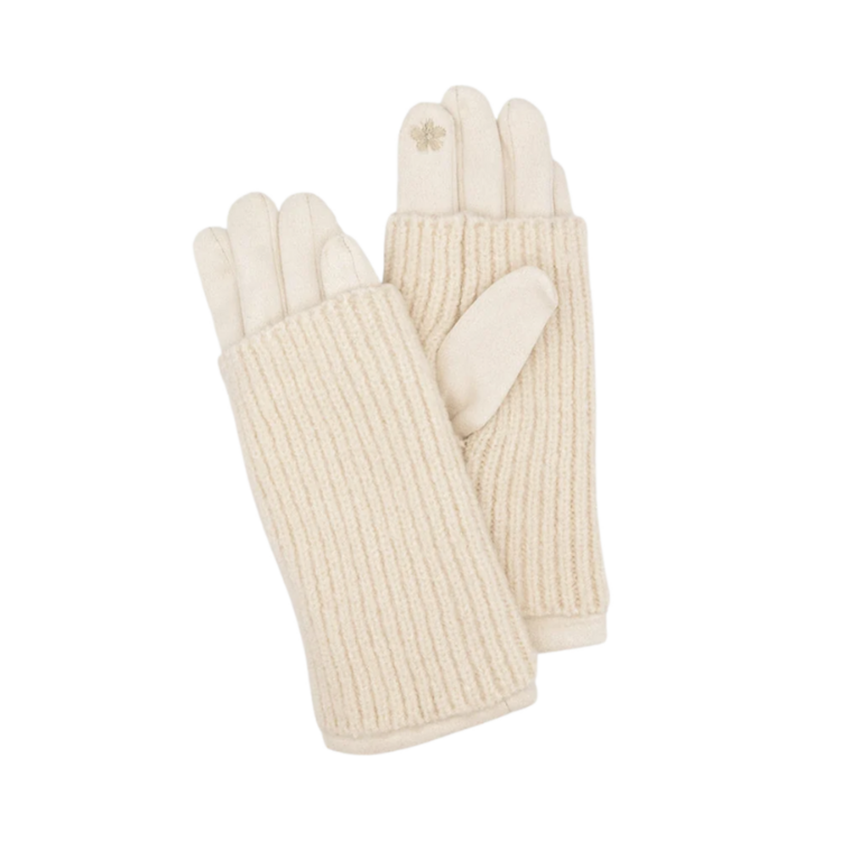Caracol Caracol - Ribbed Wrist-Warmer Faux Suede Gloves Cream