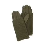 Caracol Ribbed Wrist-Warmer Faux Suede Gloves Khaki Green