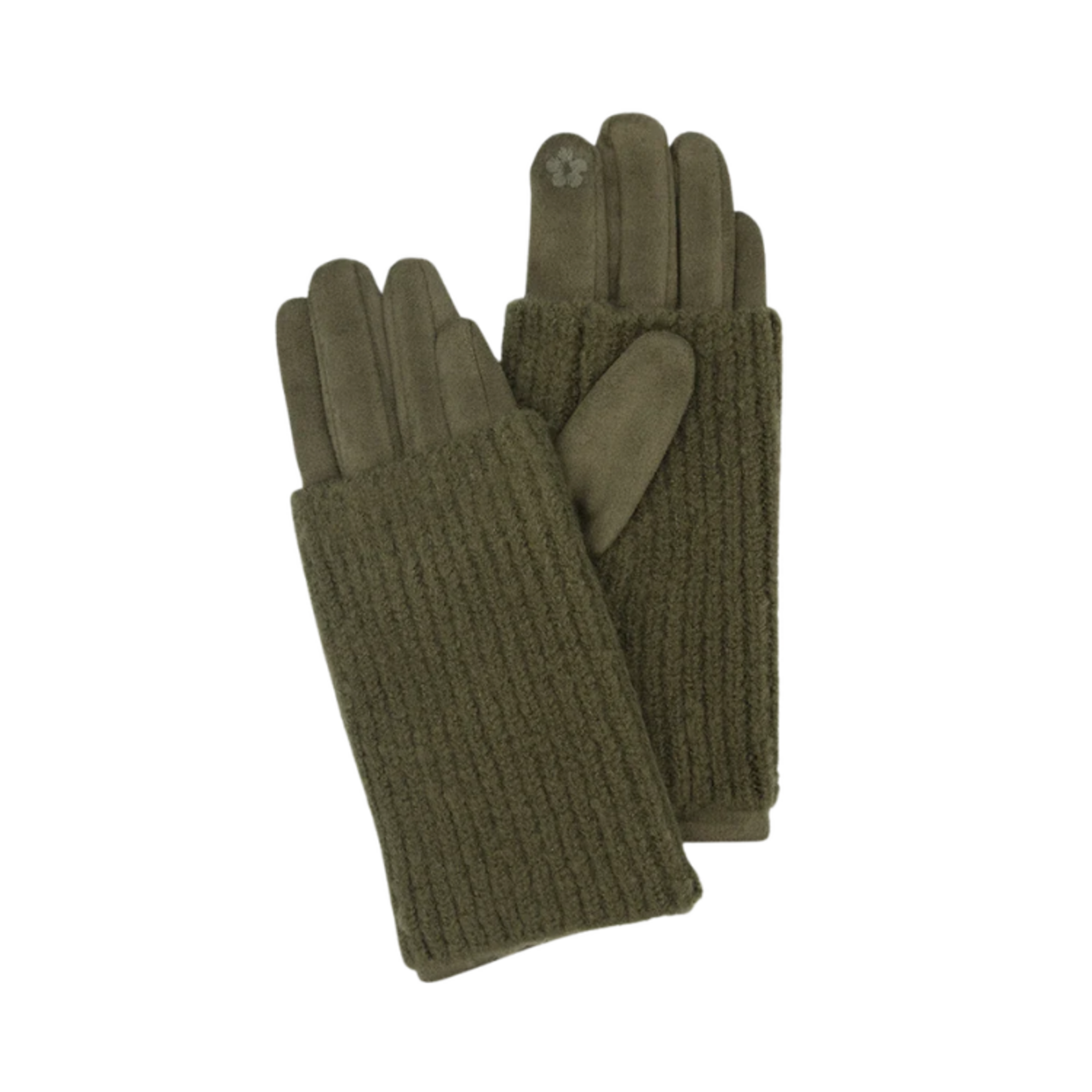 Caracol Caracol - Ribbed Wrist-Warmer Faux Suede Gloves Khaki Green