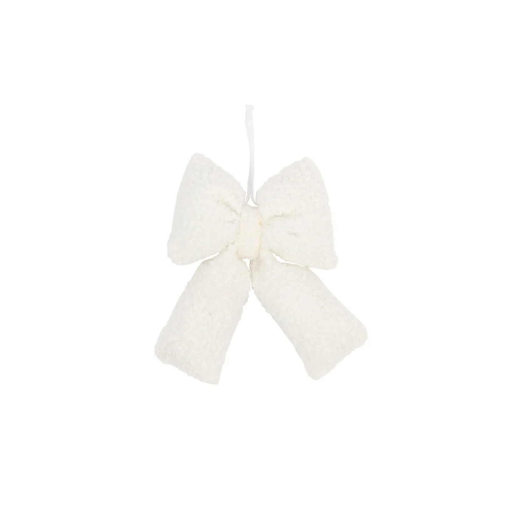 Teddy Ornament Bow Winter White MM