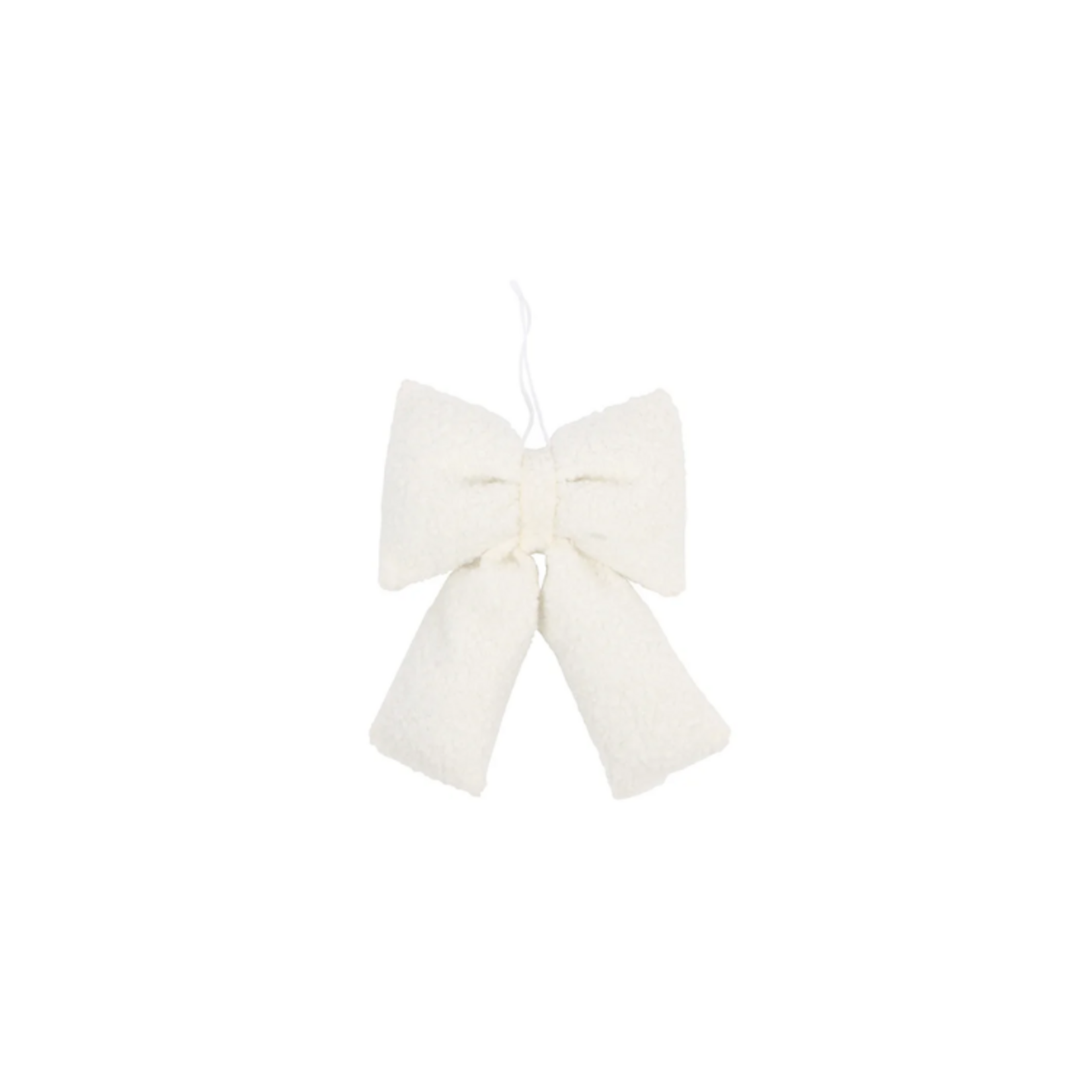 Teddy Ornament Bow Winter White SM