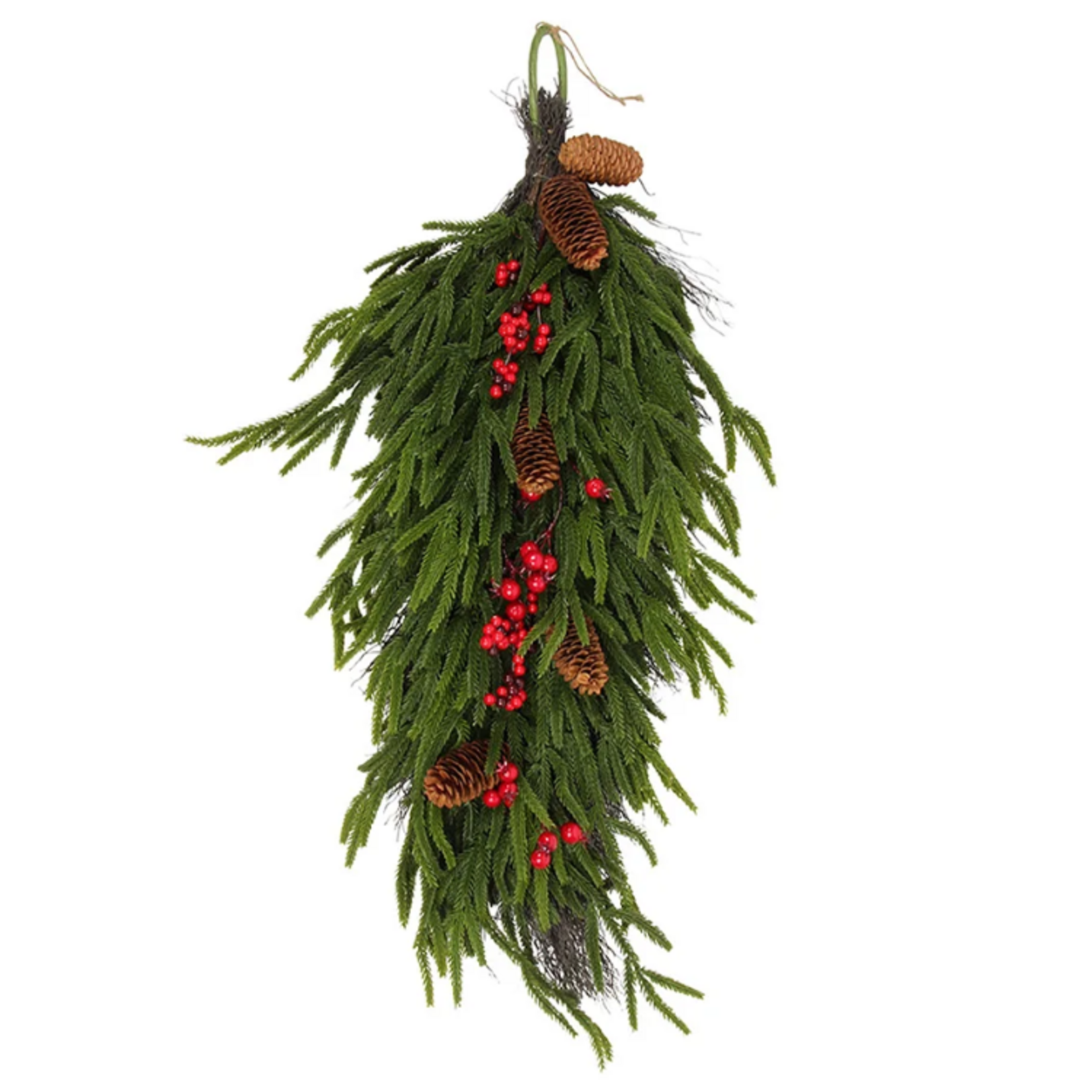 Norfolk Berry Real Touch Pine Teardrop Swag Green