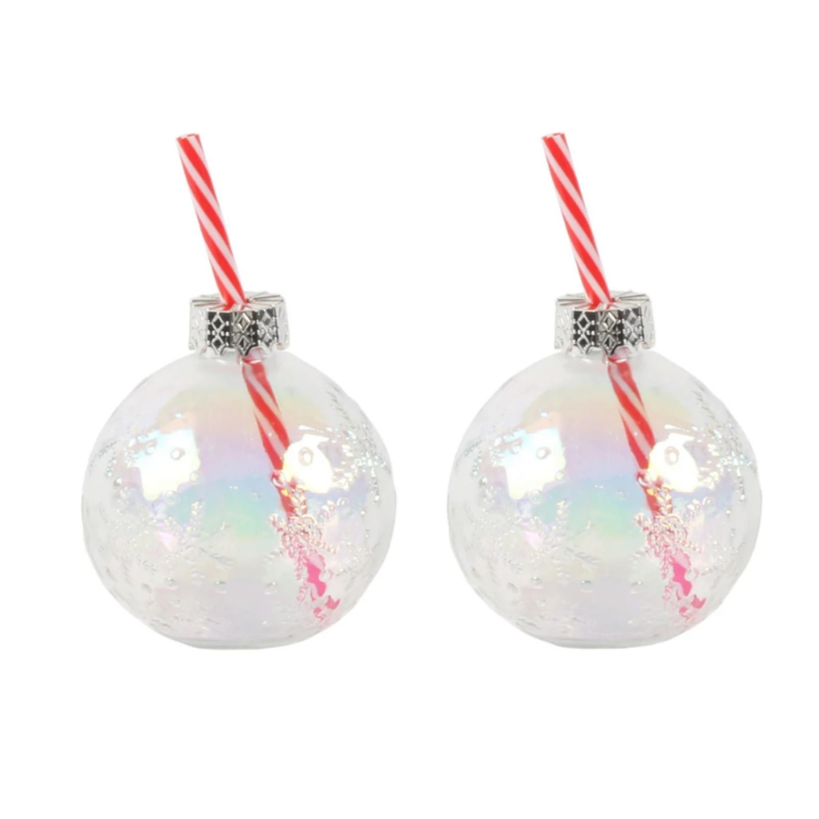 Snowflake Glass Ball Drink Ornament Set Of 2 Pearl