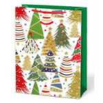 Christmas Gift Bag - Trees w/ Gold - LG