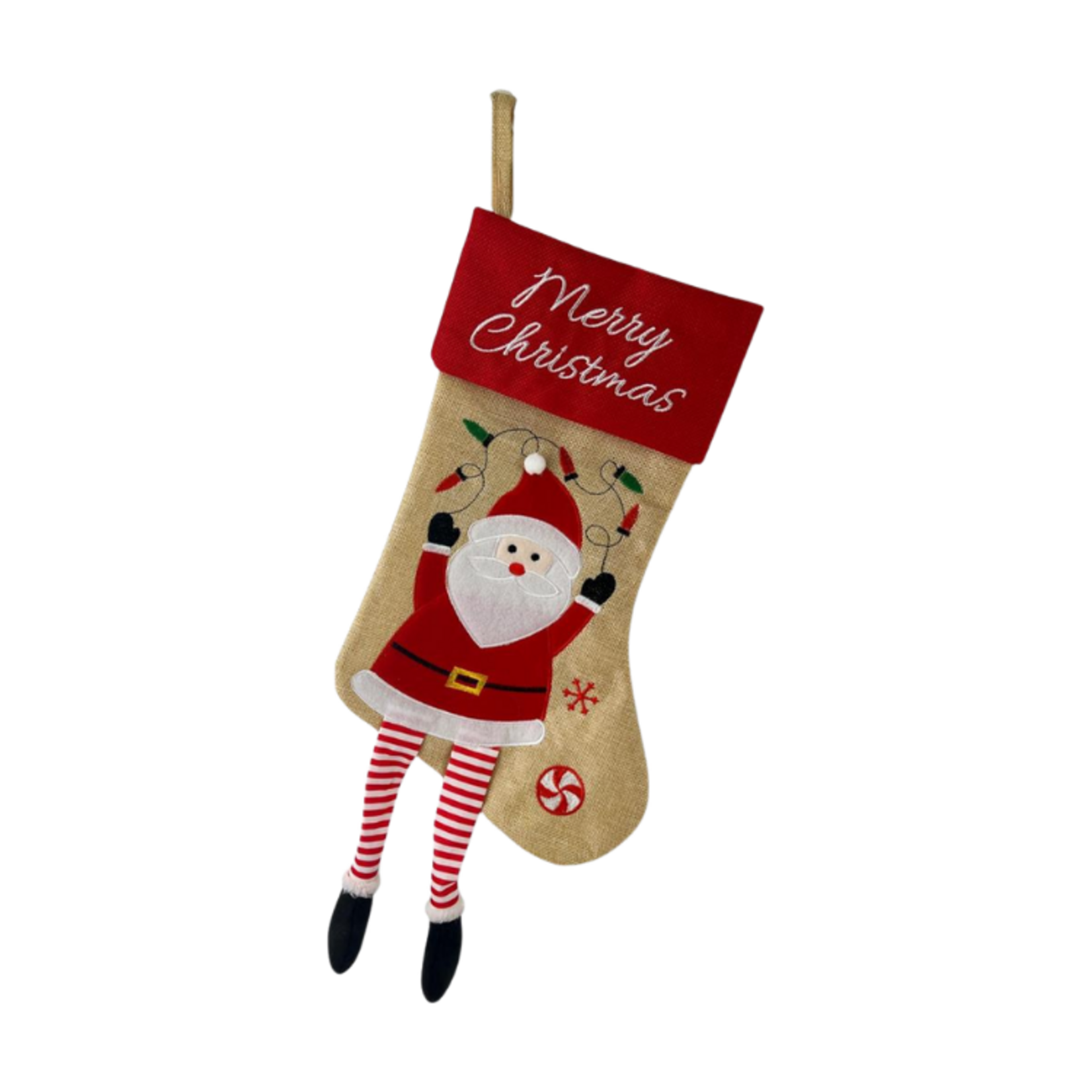 Deco Noel Merry Christmas Stocking w/Dangly Legs - Santa