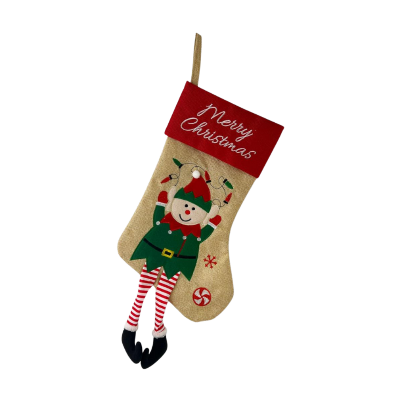 Deco Noel Merry Christmas Stocking w/Dangly Legs - Elf