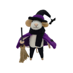 Ghostly Ghouls 5.1" Spooky Felt Witch Costume Mouse With Broom Ornament