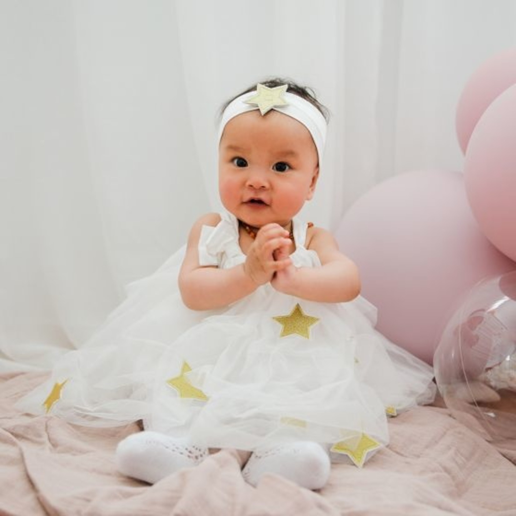 Minihaha White Star Dress with Headband