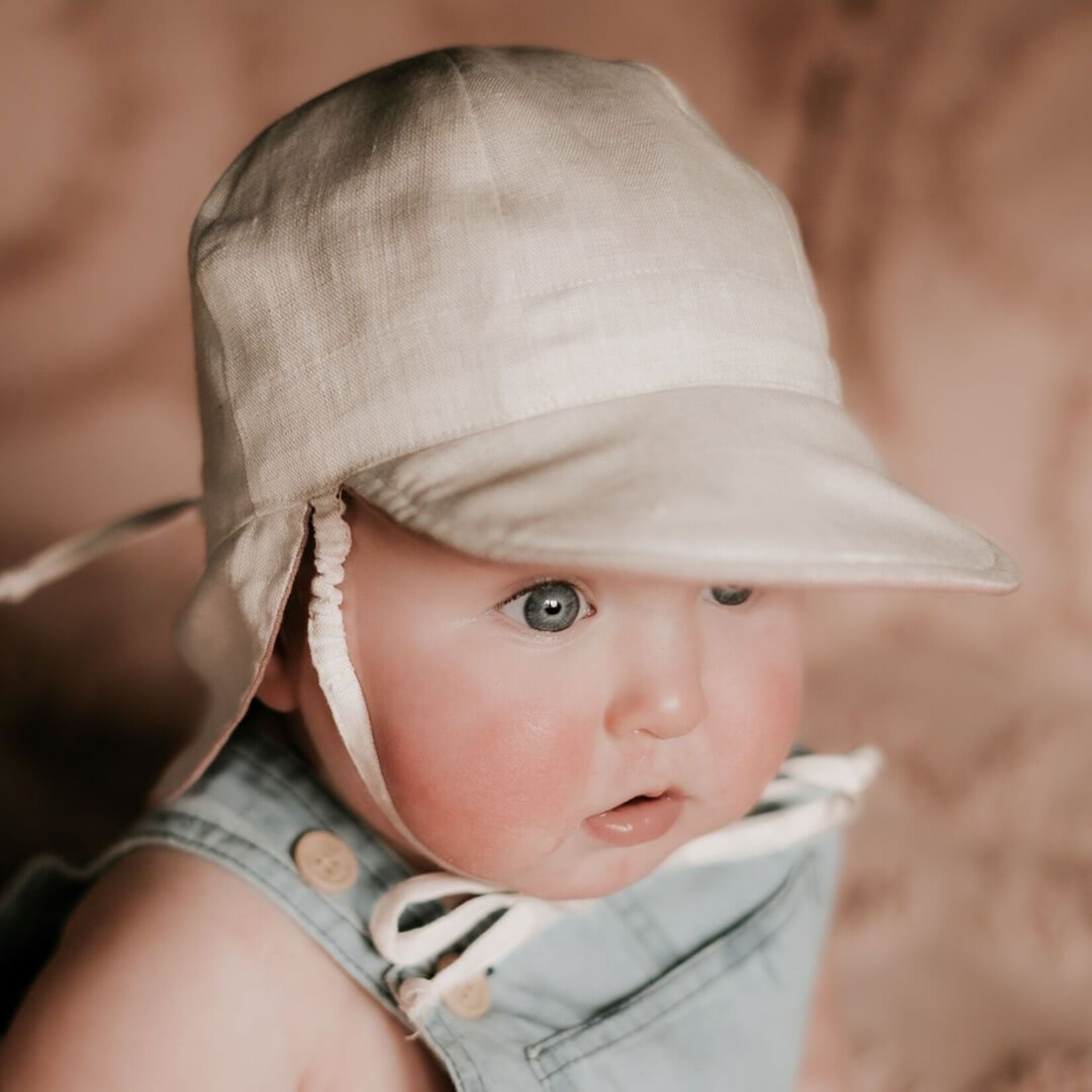 Bedhead Roamer Baby Reversible Teddy Flap Sun Hat Rosa / Flax