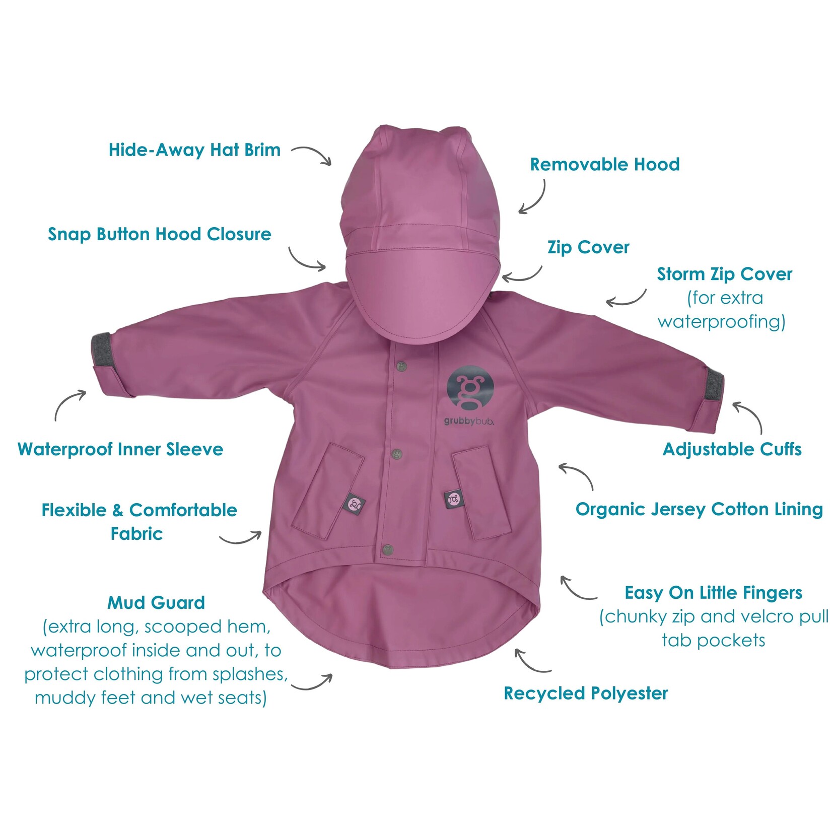 Grubbybub All-Weather Jacket with Mud Guard Plum