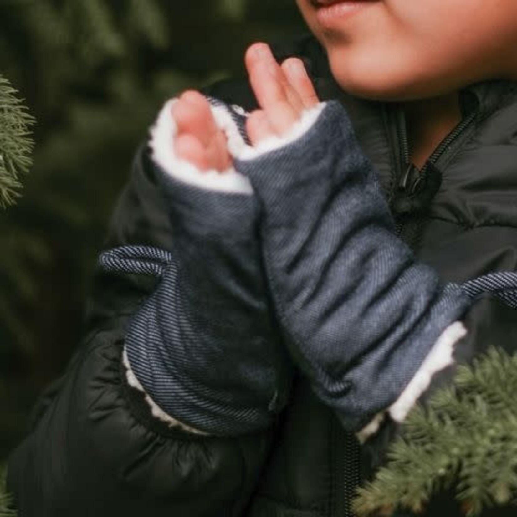 Bedhead Fleecy Fingerless Mittens Denim