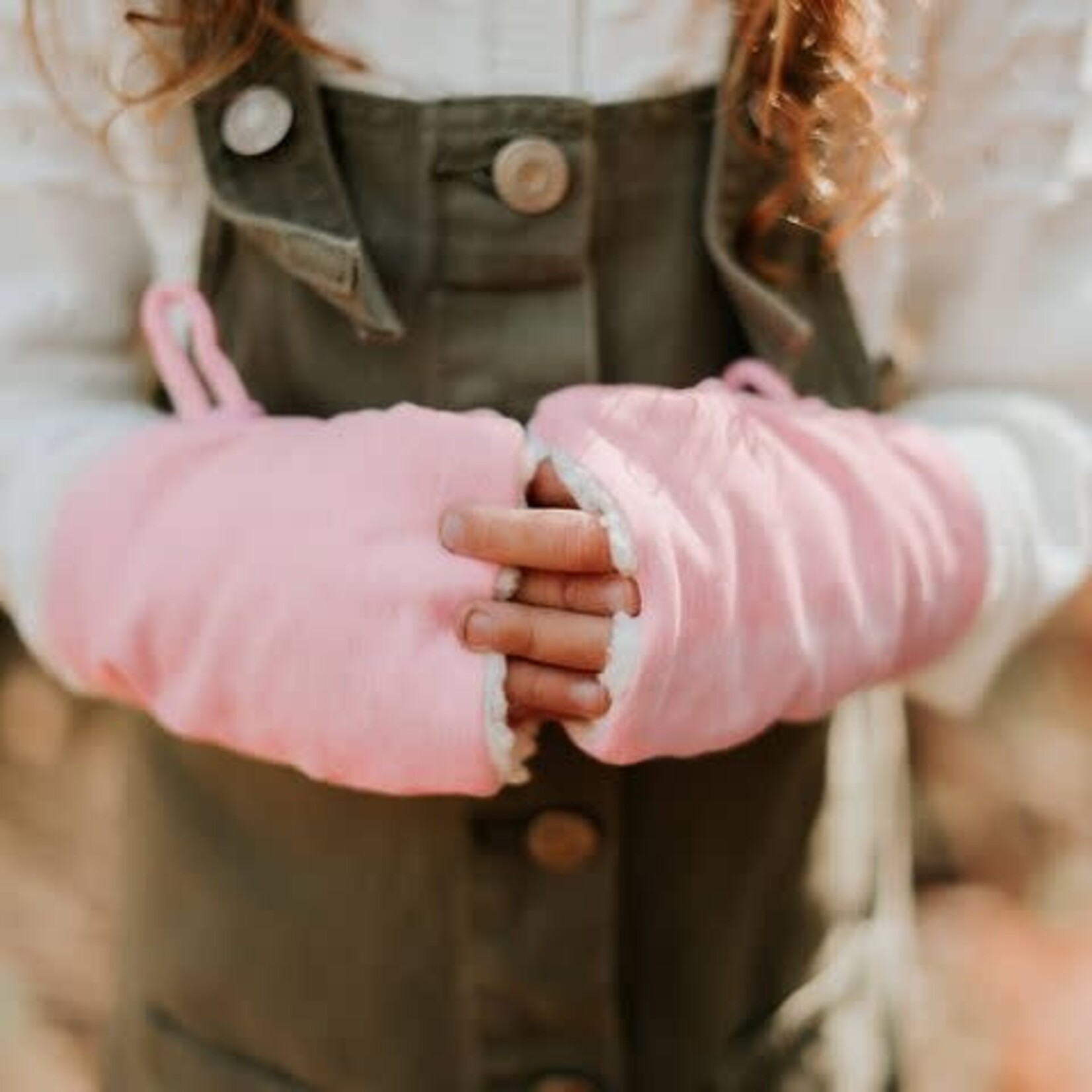 Bedhead Fleecy Fingerless Mittens Baby Pink Marle