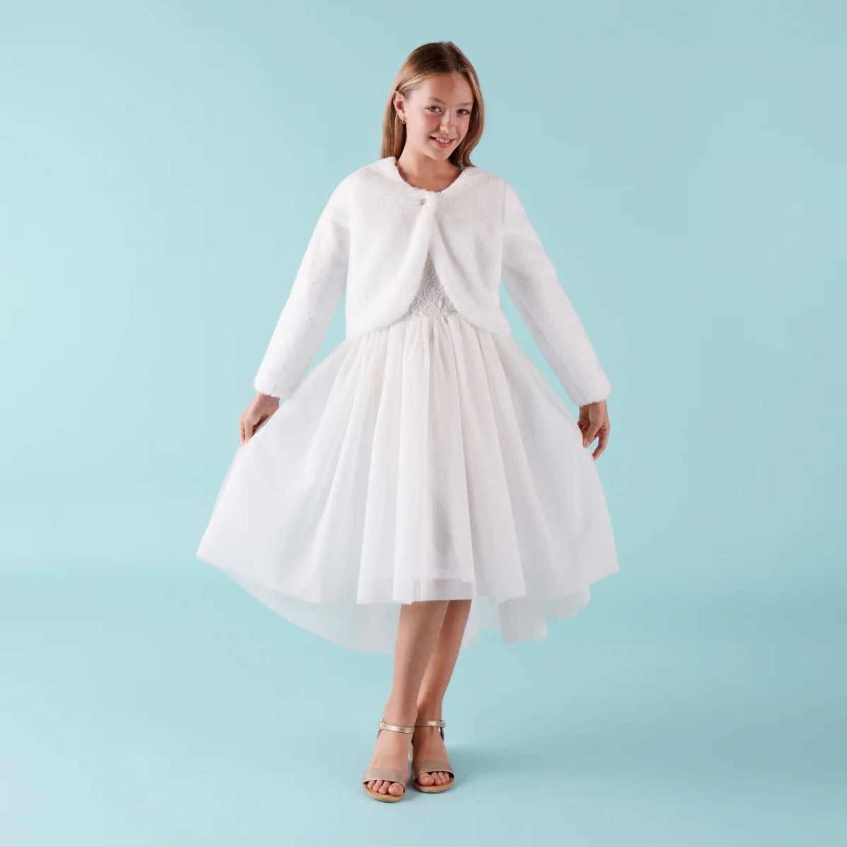 Designer Kidz Sarah Faux Fur Jacket - Ivory