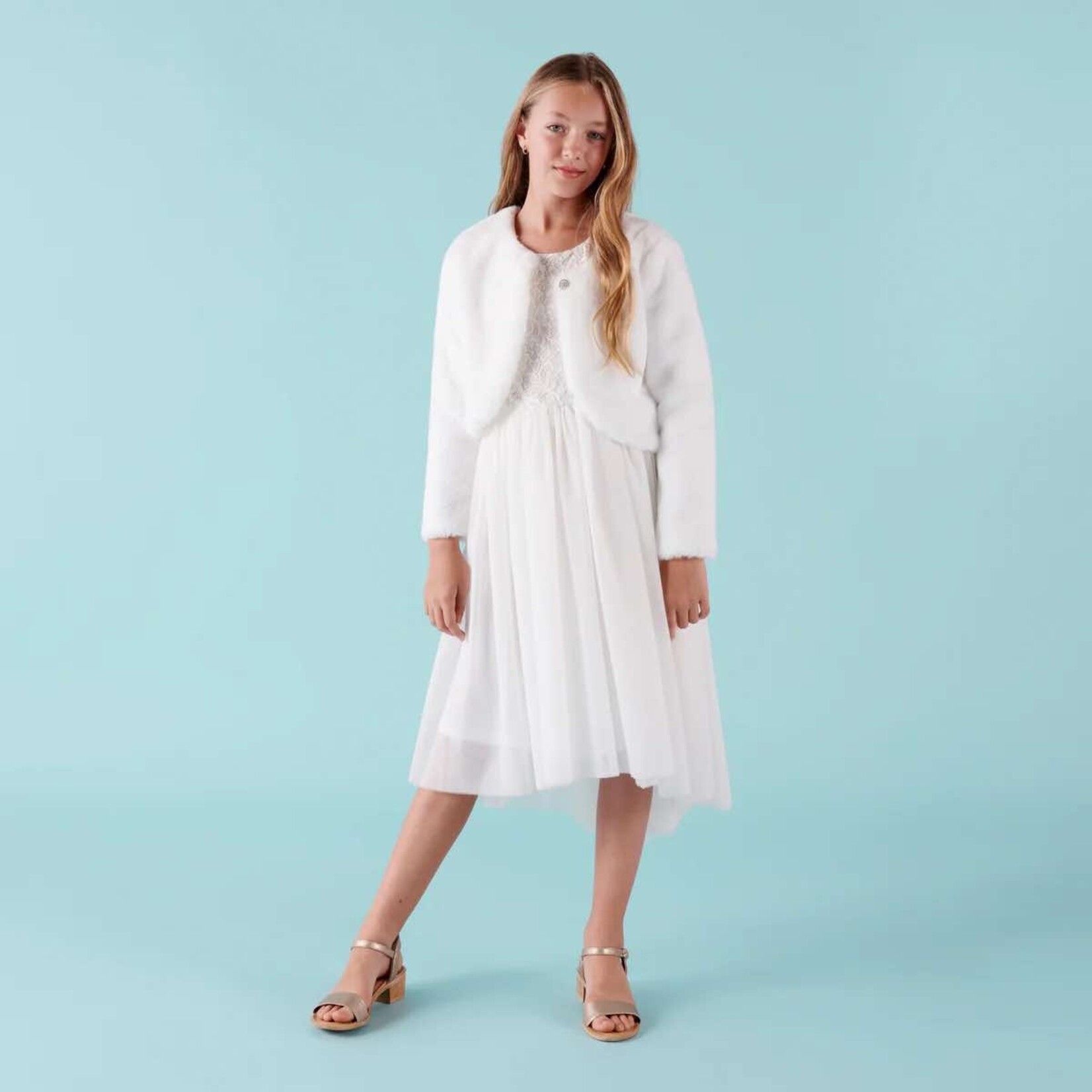 Designer Kidz Sarah Faux Fur Jacket - Ivory