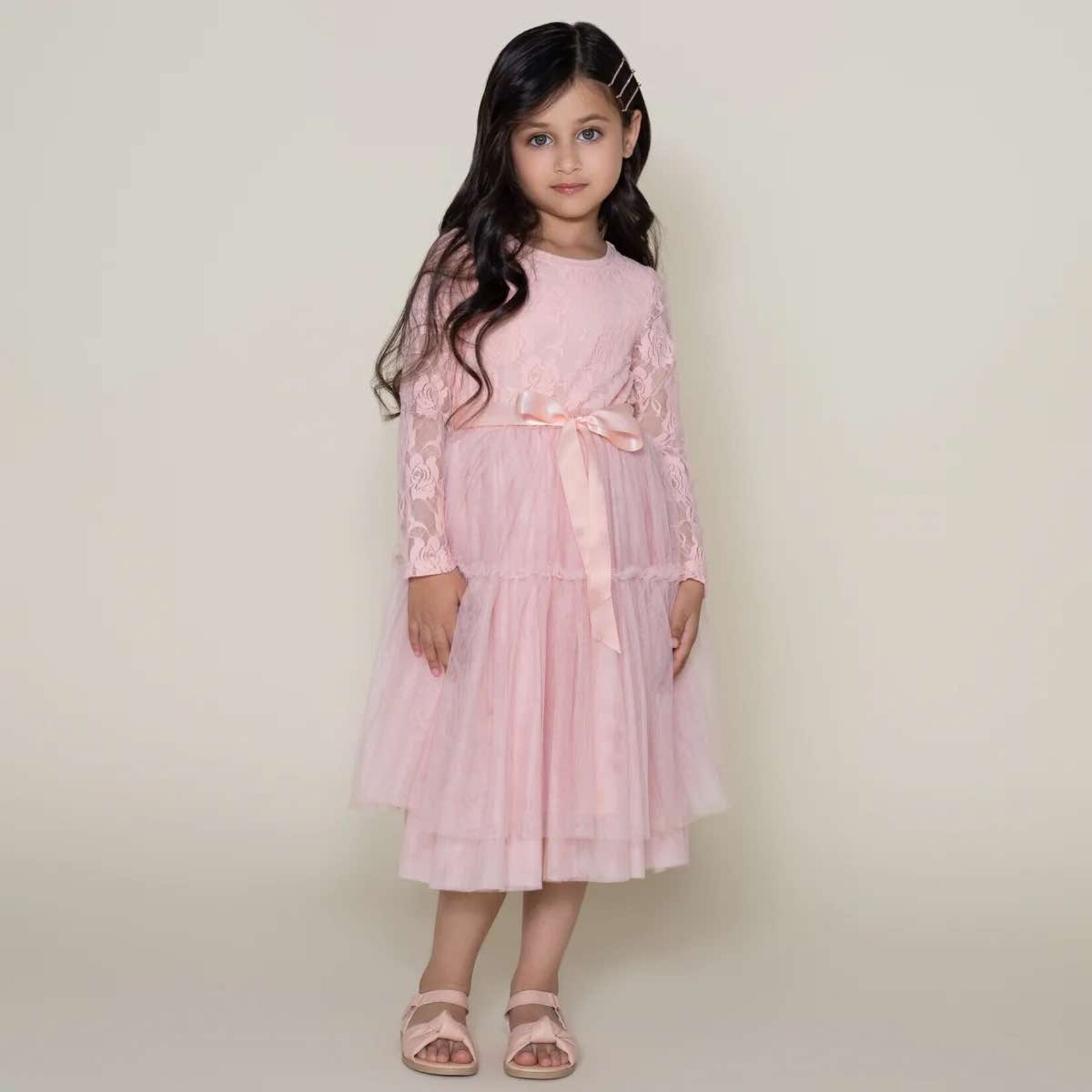 Designer Kidz Princess Lace L/S Tutu Dress - Tea Rose